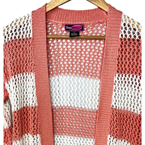 Medium Striped Loose knit open front cover up sweater - Picture 3 of 8